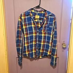 Hollister XS Women's Flannel Blue Red Button Up Shirt